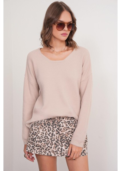 6901 Kadın Yumuşak Dokulu Basic Kazak Camel modelleri