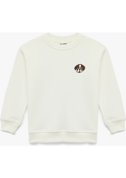 Köpek Baskılı Uzun Kollu Bisiklet Yaka Sweatshirt
