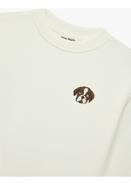 Köpek Baskılı Uzun Kollu Bisiklet Yaka Sweatshirt modelleri