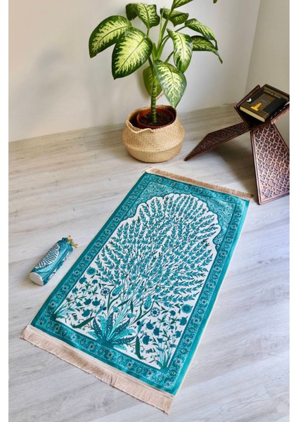 Çini Desenli Ipek Dokulu Keseli Seccade S1027 Mavi Renk modelleri