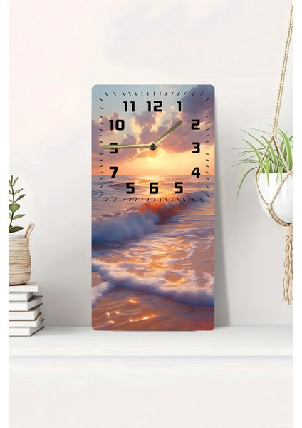 Gün Batımı Manzaralı Mdf Dikdörtgen Duvar Saati (30X60 Cm) Uv Baskı – USD040