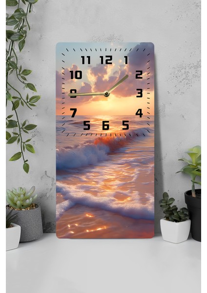 Gün Batımı Manzaralı Mdf Dikdörtgen Duvar Saati (30X60 Cm) Uv Baskı – USD040