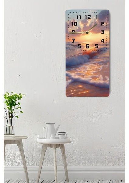 Gün Batımı Manzaralı Mdf Dikdörtgen Duvar Saati (30X60 Cm) Uv Baskı – USD040