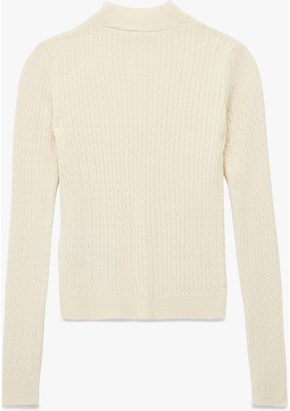 Regular Fit Uzun Kollu Hafif Dik Yaka Saç Örgü Kazak fiyatları