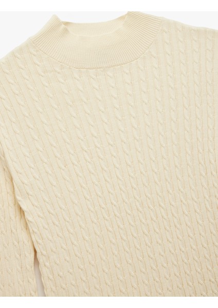 Regular Fit Uzun Kollu Hafif Dik Yaka Saç Örgü Kazak modelleri