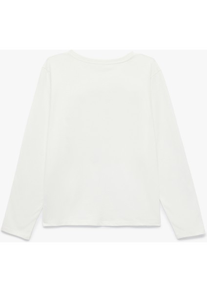 Uzun Kollu Pamuklu Bisiklet Yaka Simli Kalp Baskılı Tişört fiyatları