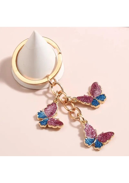 Mineli 3'lü Kelebek Model Renkli Anahtarlık