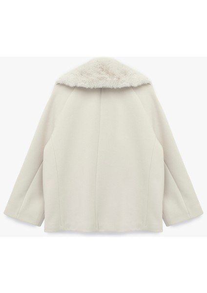 Uzun Kollu Cepli Düğmeli Çıkarılabilir Suni Kürk Yakalı Kaşe Kaban fiyatları