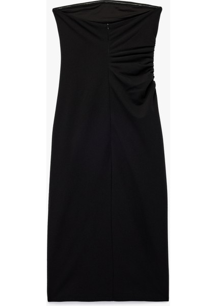 Krep Scuba Kumaş Slim Fit Drape Detaylı Straplez Kalem Elbise fiyatları