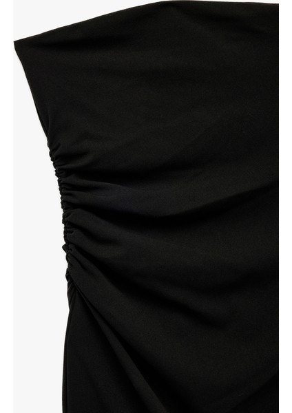 Krep Scuba Kumaş Slim Fit Drape Detaylı Straplez Kalem Elbise modelleri