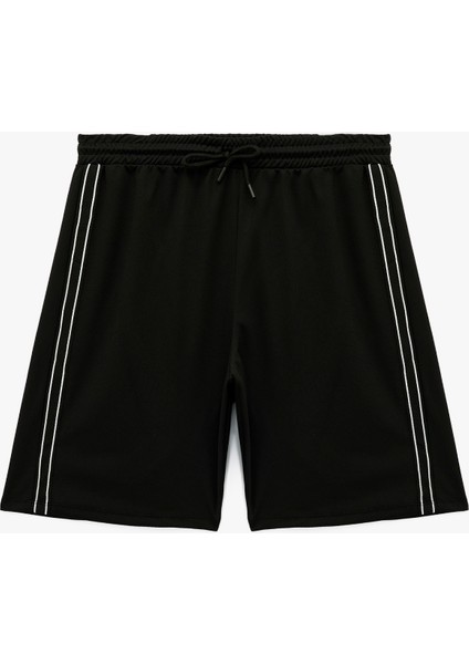 Beli Lastikli Bağlamalı Yanları Şerit Detaylı Spor Şort