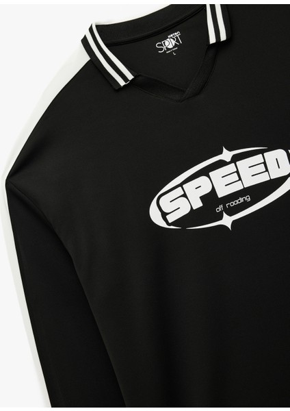 Rahat Kalıp Uzun Kollu Baskılı Polo Yaka Spor Tişört modelleri