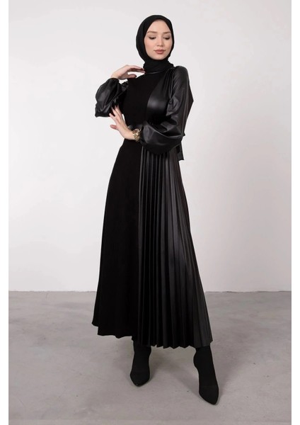 Piliseli Deri Detaylı Elbise fiyatları