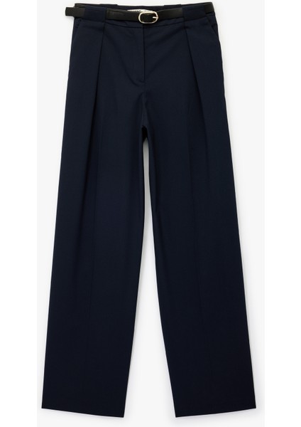 Viskon Karışımlı Yüksek Bel Kemerli Geniş Paça Kumaş Pantolon