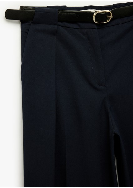 Viskon Karışımlı Yüksek Bel Kemerli Geniş Paça Kumaş Pantolon modelleri