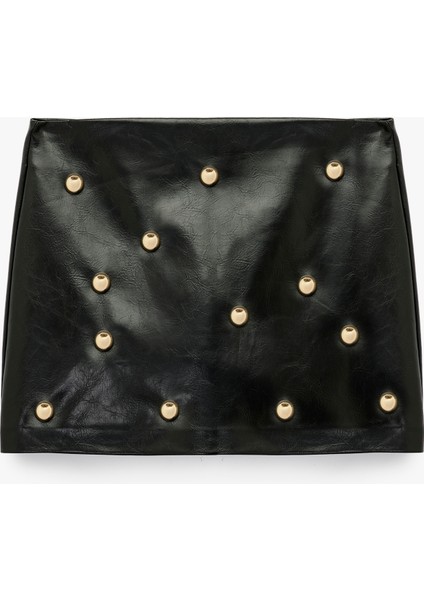 Suni Deri Troklu A Kesim Mini Etek