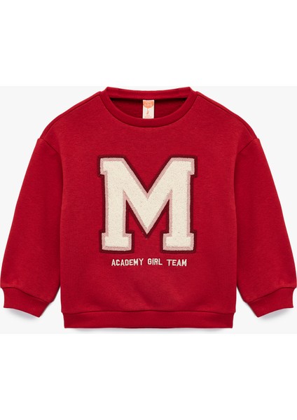 Şardonlu Uzun Kollu Bisiklet Yaka Nakışlı Sweatshirt