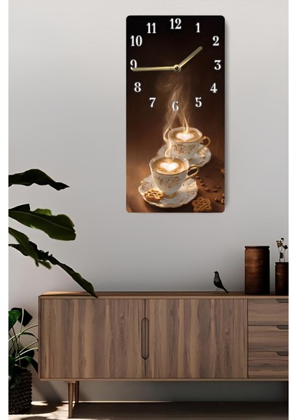 Mdf Dikdörtgen Kahve Fincanı Desenli Uv Baskı Sessiz Duvar Saati 30X60 cm – USD016 fiyatları