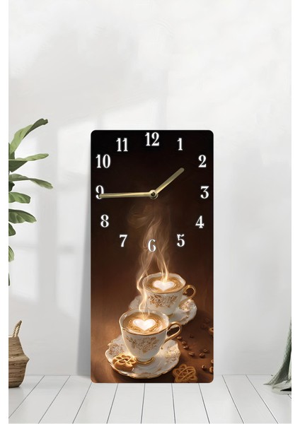 Mdf Dikdörtgen Kahve Fincanı Desenli Uv Baskı Sessiz Duvar Saati 30X60 cm – USD016 modelleri