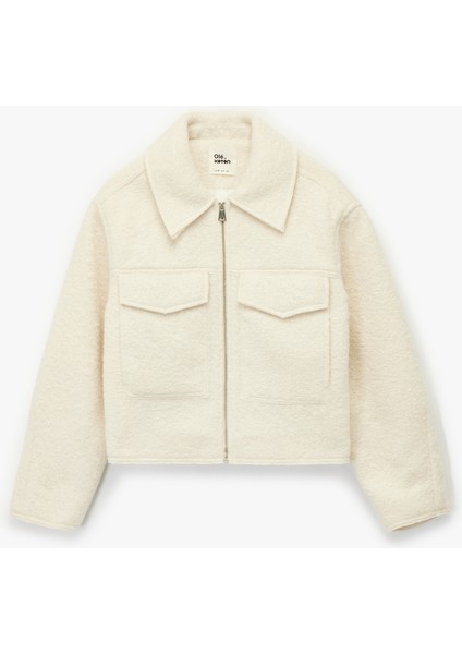 Uzun Kollu Fermuarlı Gömlek Yaka Bomber Mont