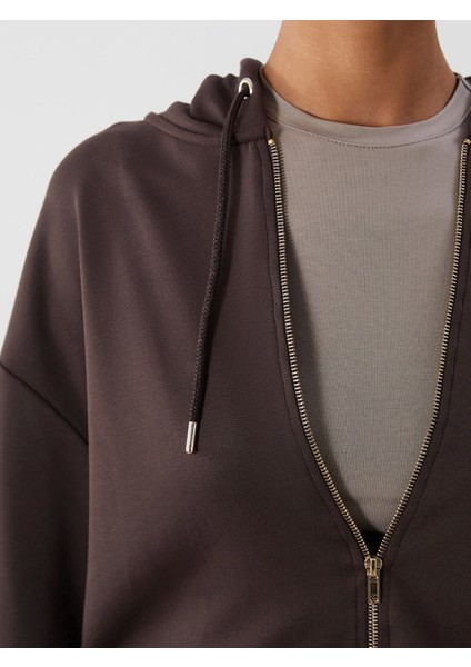 Lcw Vision Kahverengi Kapüşonlu Kadın Fermuarlı Sweatshirt modelleri