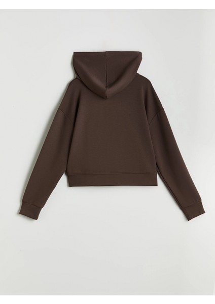 Lcw Vision Kahverengi Kapüşonlu Kadın Fermuarlı Sweatshirt