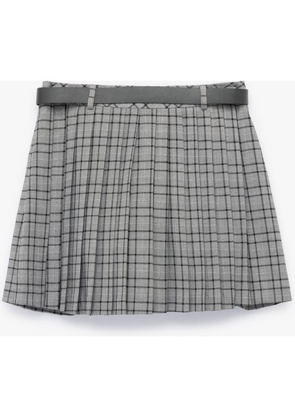 Kemerli Kareli A Kesim Pileli Mini Etek fırsatları