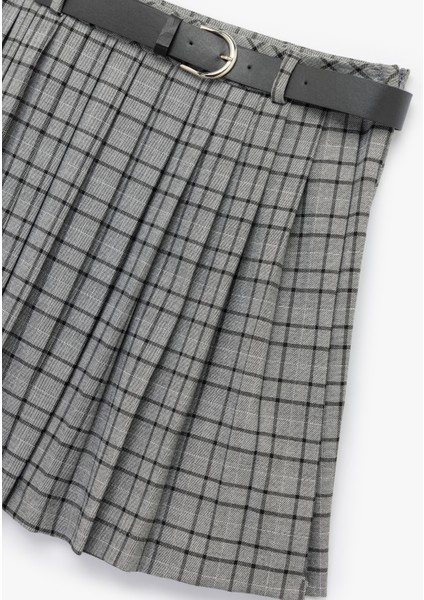 Kemerli Kareli A Kesim Pileli Mini Etek indirimleri