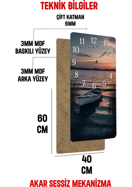 Gün Batımı ve Tekne Temalı Mdf Dikdörtgen Duvar Saati – 30X60 Cm, Uv Baskı – USD045 indirimleri