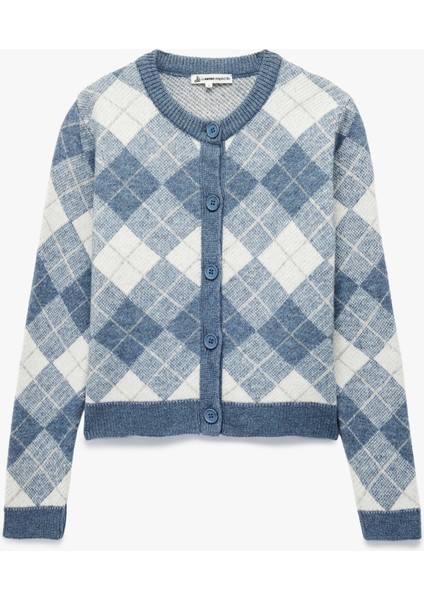 Düğmeli Uzun Kollu Bisiklet Yaka Baklava Desenli Triko Hırka modelleri