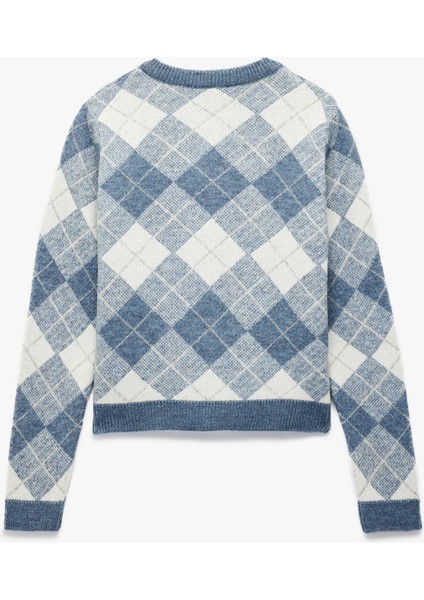 Düğmeli Uzun Kollu Bisiklet Yaka Baklava Desenli Triko Hırka fırsatları