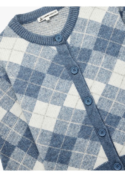 Düğmeli Uzun Kollu Bisiklet Yaka Baklava Desenli Triko Hırka indirimleri