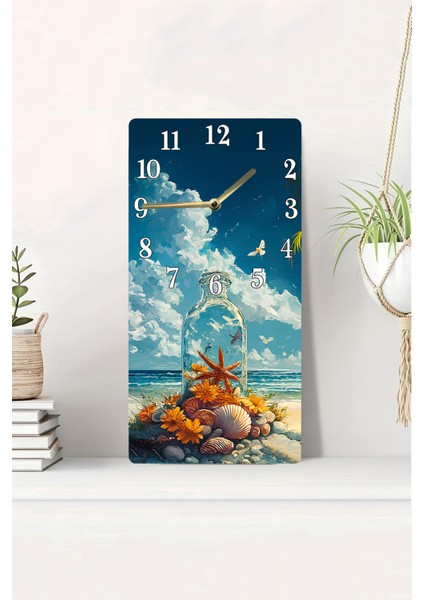 Deniz Temalı Mdf Dikdörtgen Duvar Saati – 30X60 Cm, Uv Baskı – USD060