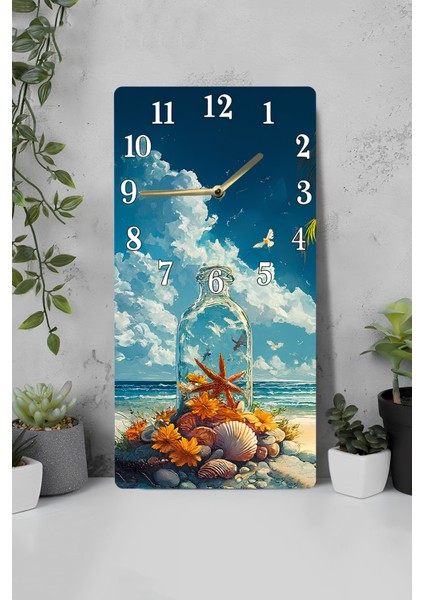 Deniz Temalı Mdf Dikdörtgen Duvar Saati – 30X60 Cm, Uv Baskı – USD060