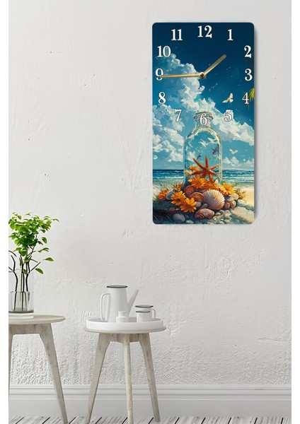 Deniz Temalı Mdf Dikdörtgen Duvar Saati – 30X60 Cm, Uv Baskı – USD060