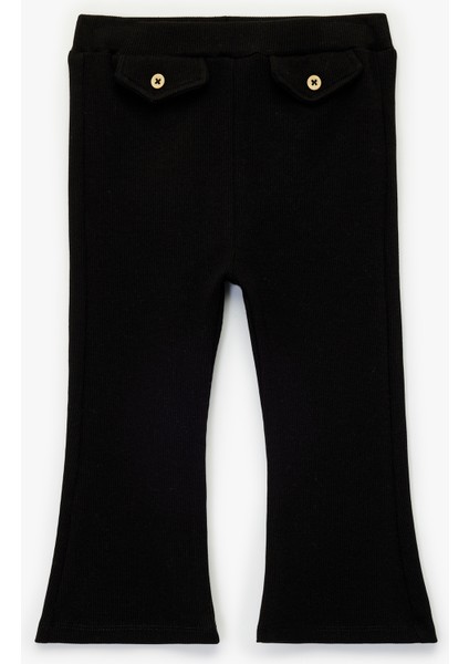 Düğme Detaylı Pamuklu Ispanyol Paça Tayt