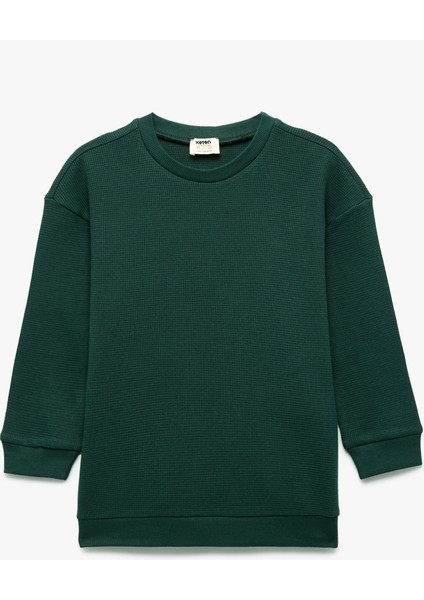 Pamuklu Uzun Kollu Bisiklet Yaka Oversize Basic Sweatshirt