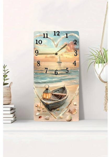 Deniz ve Tekne Temalı Mdf Dikdörtgen Duvar Saati – 30X60 Cm, Uv Baskı – USD048