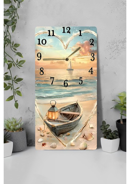 Deniz ve Tekne Temalı Mdf Dikdörtgen Duvar Saati – 30X60 Cm, Uv Baskı – USD048