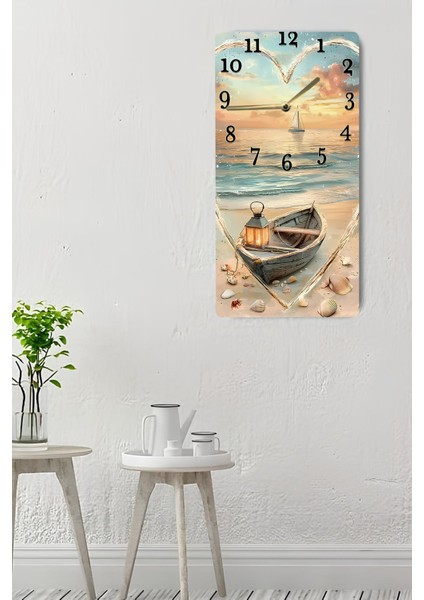 Deniz ve Tekne Temalı Mdf Dikdörtgen Duvar Saati – 30X60 Cm, Uv Baskı – USD048