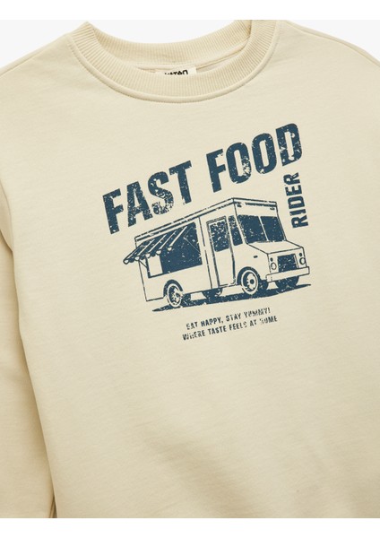 Şardonlu Uzun Kollu Bisiklet Yaka Pamuklu Baskılı Sweatshirt modelleri