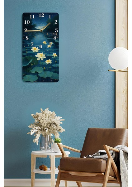 Mdf Dikdörtgen Dekoratif Duvar Saati – Nilüfer Çiçekli Gölet Tasarımı (30X60 Cm) – USD067 fırsatları