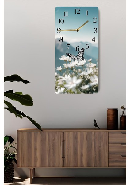 Kelebek ve Beyaz Çiçek Desenli Mdf Dikdörtgen Duvar Saati – 30X60 cm Uv Baskıı – USD053 fiyatları