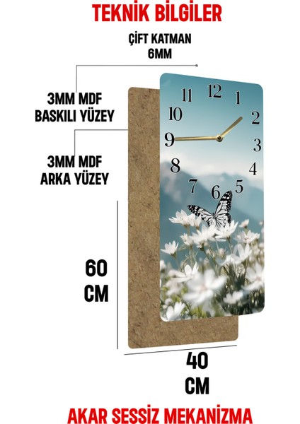 Kelebek ve Beyaz Çiçek Desenli Mdf Dikdörtgen Duvar Saati – 30X60 cm Uv Baskıı – USD053 indirimleri