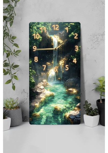 Doğanın Huzurunu Evinize Taşıyan Şelale Temalı Mdf Dikdörtgen Duvar Saati – 30X60 Cm– USD025