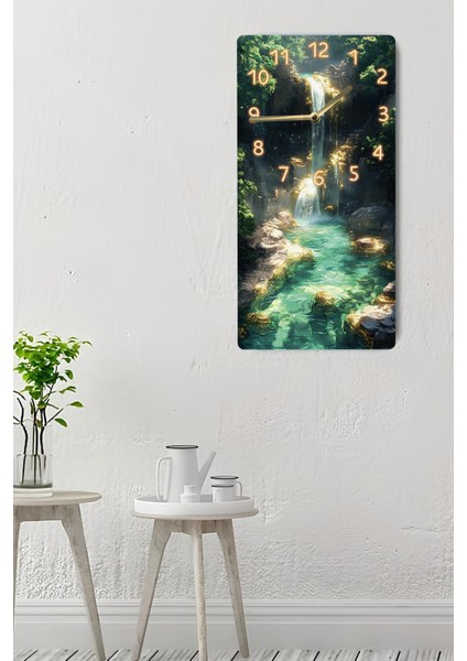Doğanın Huzurunu Evinize Taşıyan Şelale Temalı Mdf Dikdörtgen Duvar Saati – 30X60 Cm– USD025