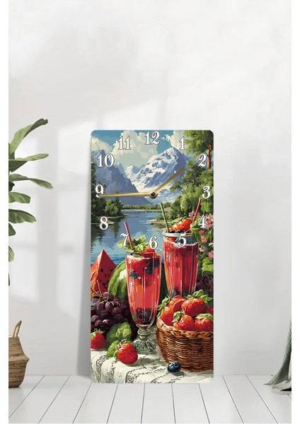Meyve ve Dağ Manzaralı Mdf Dikdörtgen Duvar Saati – 30X60 Cm, Uv Baskı – USD052 modelleri