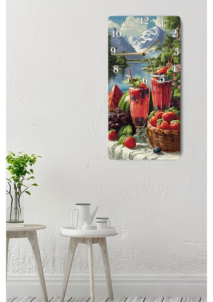 Meyve ve Dağ Manzaralı Mdf Dikdörtgen Duvar Saati – 30X60 Cm, Uv Baskı – USD052
