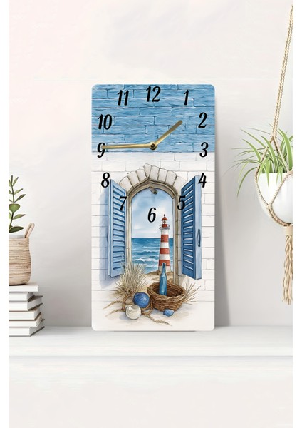 Mdf Dikdörtgen Deniz Manzaralı Uv Baskı Duvar Saati – 30X60 cm – USD035