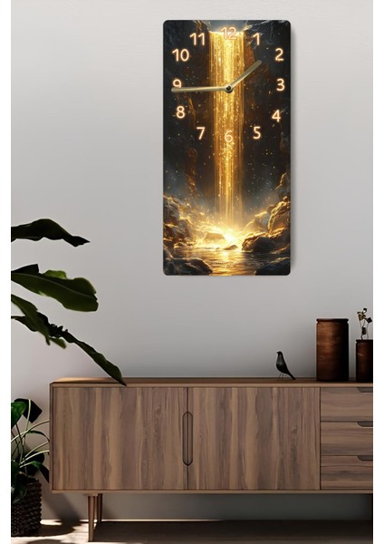 Mdf Dikdörtgen Dekoratif Duvar Saati – Altın Şelale Tasarım (30X60 Cm) – USD019 fiyatları